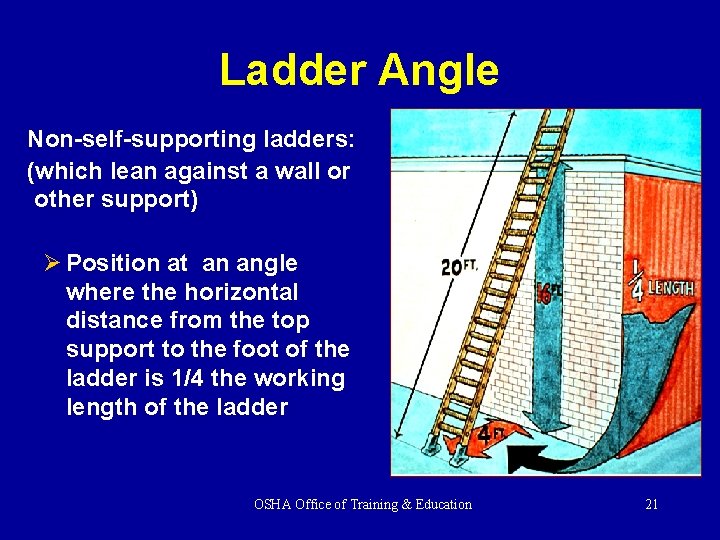 Ladder Angle Non-self-supporting ladders: (which lean against a wall or other support) Ø Position