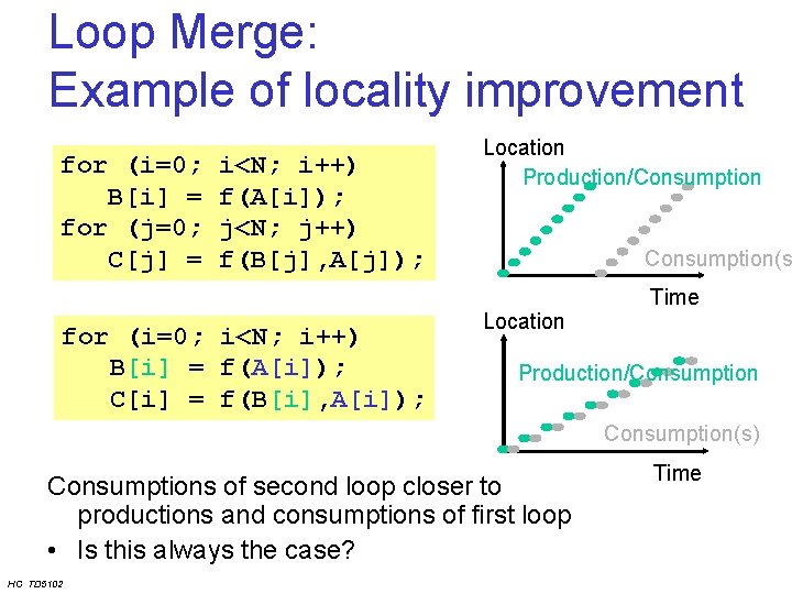 Loop Merge: Example of locality improvement for (i=0; B[i] = for (j=0; C[j] =