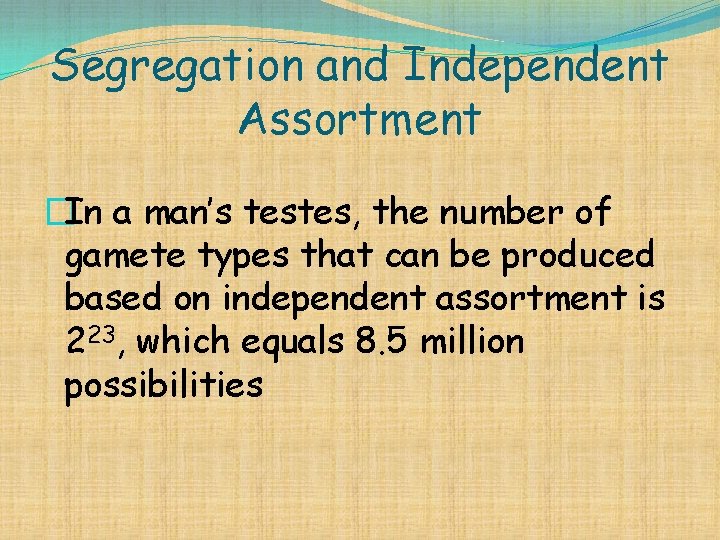 Segregation and Independent Assortment �In a man’s testes, the number of gamete types that