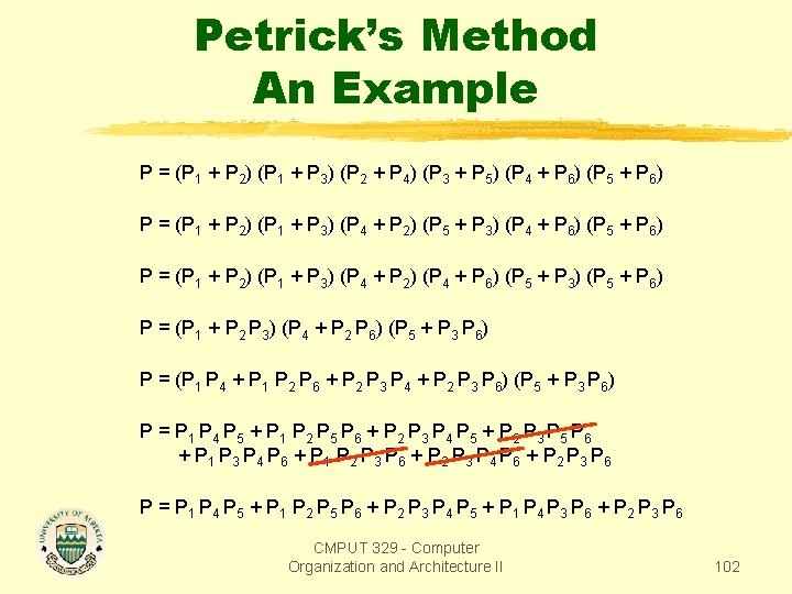 Petrick’s Method An Example P = (P 1 + P 2) (P 1 +