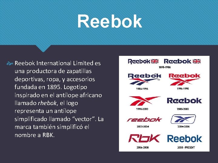 Reebok International Limited es una productora de zapatillas deportivas, ropa, y accesorios fundada en