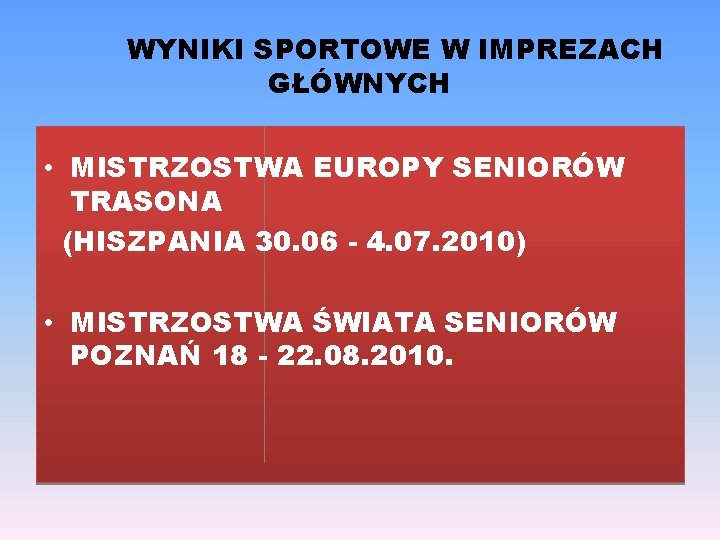 WYNIKI SPORTOWE W IMPREZACH GŁÓWNYCH • MISTRZOSTWA EUROPY SENIORÓW TRASONA (HISZPANIA 30. 06 -