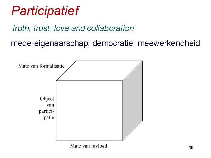 Participatief ‘truth, trust, love and collaboration’ mede-eigenaarschap, democratie, meewerkendheid h 5 20 