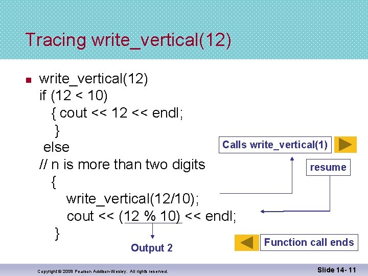 Tracing write_vertical(12) n write_vertical(12) if (12 < 10) { cout << 12 << endl;