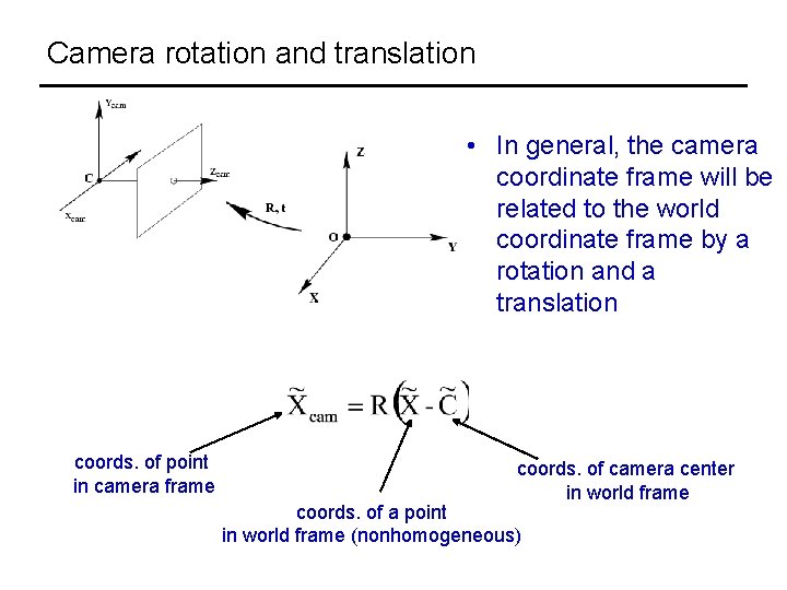 Camera rotation and translation • In general, the camera coordinate frame will be related