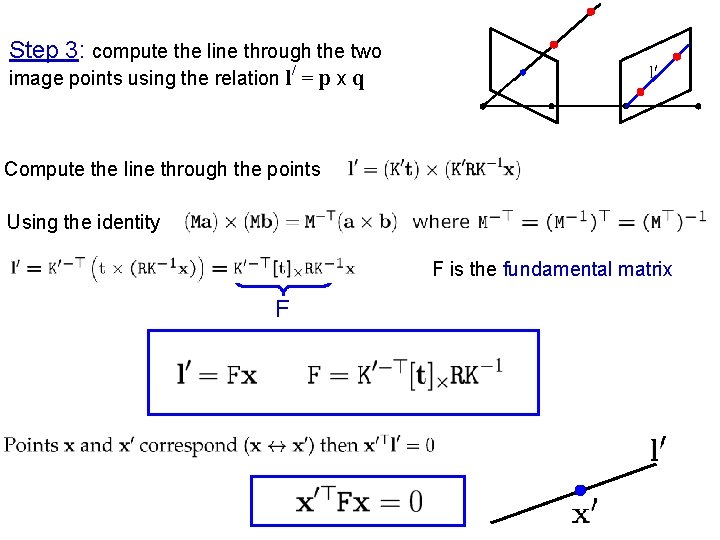 Step 3: compute the line through the two image points using the relation l/