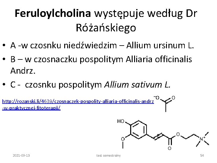 Feruloylcholina występuje według Dr Różańskiego • A -w czosnku niedźwiedzim – Allium ursinum L.