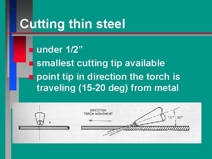 Cutting thin steel under 1/2” n smallest cutting tip available n point tip in