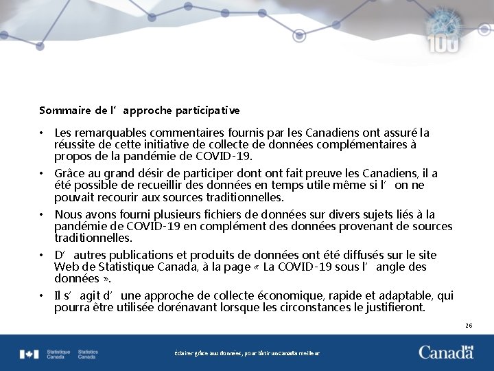 Sommaire de l’approche participative • Les remarquables commentaires fournis par les Canadiens ont assuré