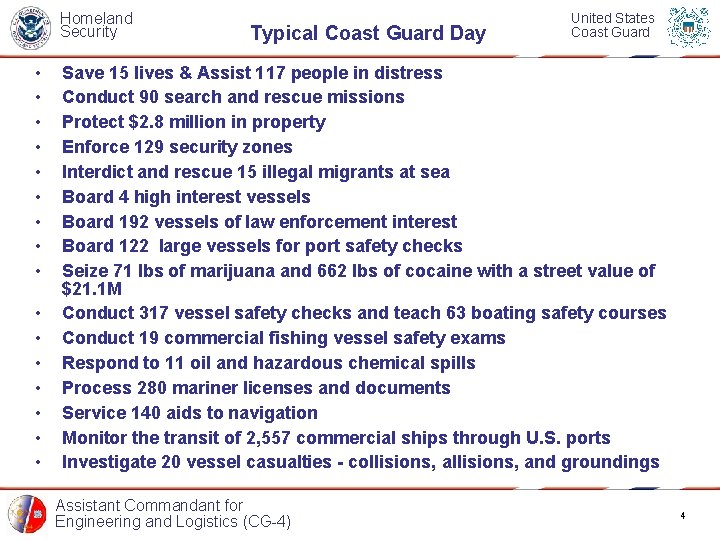 Homeland Security • • • • Typical Coast Guard Day United States Coast Guard