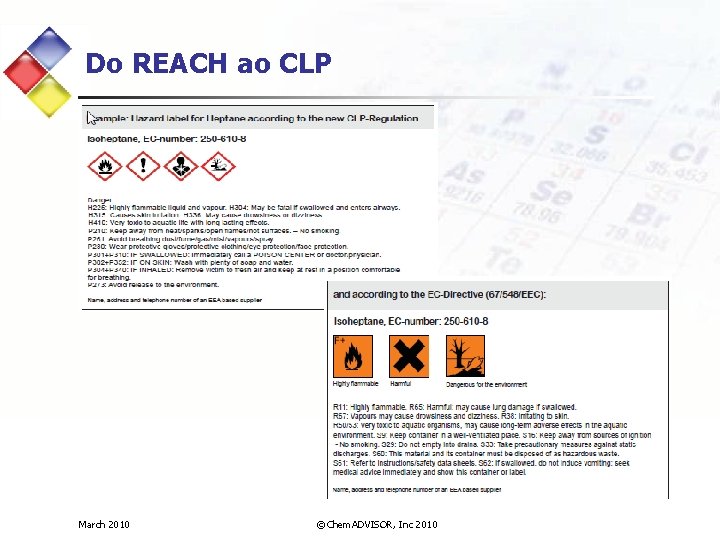 Do REACH ao CLP March 2010 ©Chem. ADVISOR, Inc 2010 