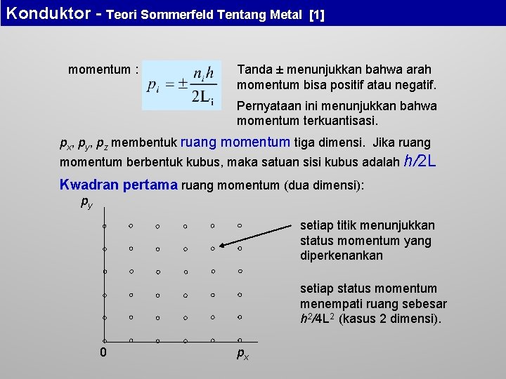 Konduktor - Teori Sommerfeld Tentang Metal momentum : [1] Tanda ± menunjukkan bahwa arah