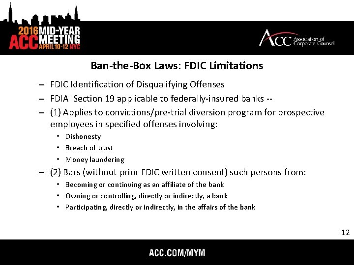 Ban-the-Box Laws: FDIC Limitations – FDIC Identification of Disqualifying Offenses – FDIA Section 19