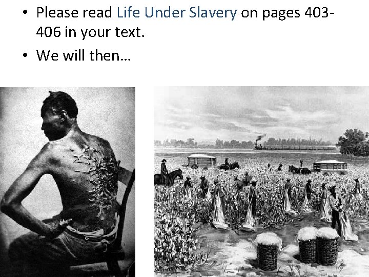  • Please read Life Under Slavery on pages 403406 in your text. •