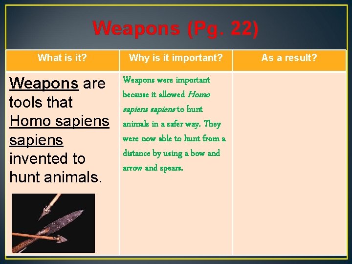 Weapons (Pg. 22) What is it? Why is it important? Weapons are Weapons were