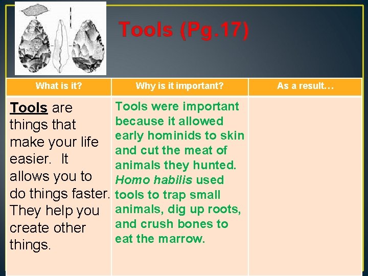 Tools (Pg. 17) What is it? Why is it important? Tools were important Tools