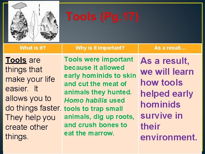 Tools (Pg. 17) What is it? Why is it important? Tools were important Tools
