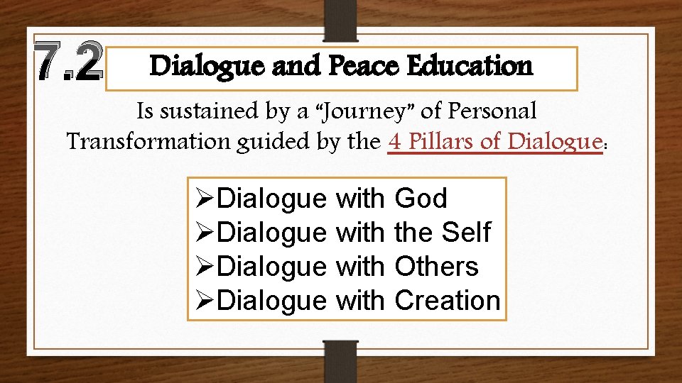 7. 2 Dialogue and Peace Education Is sustained by a “Journey” of Personal Transformation