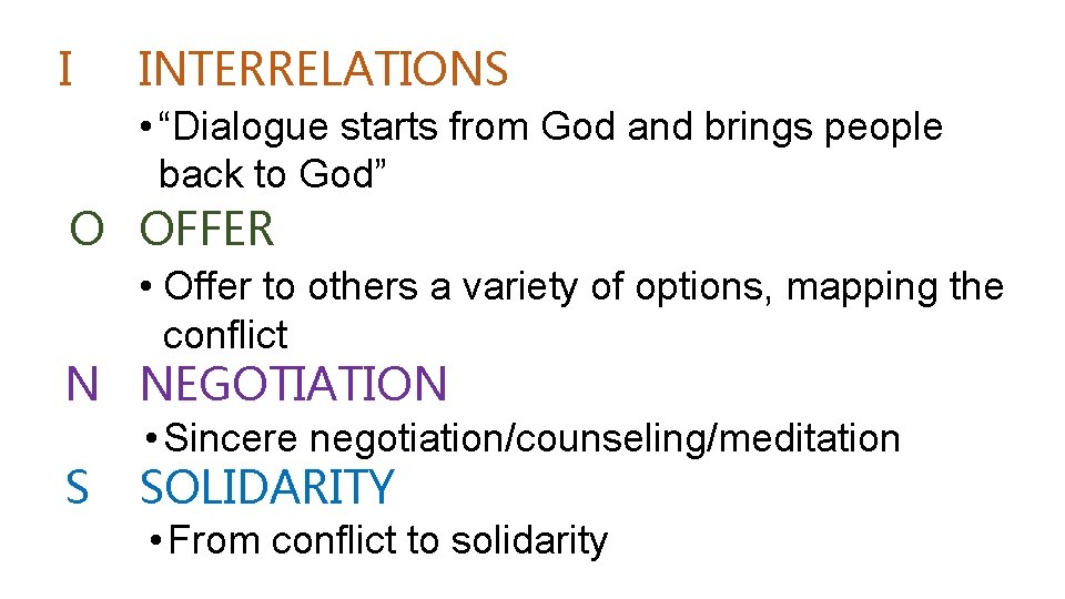 I INTERRELATIONS • “Dialogue starts from God and brings people back to God” O