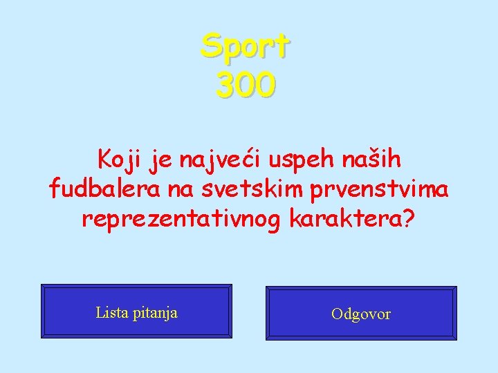 Sport 300 Koji je najveći uspeh naših fudbalera na svetskim prvenstvima reprezentativnog karaktera? Lista
