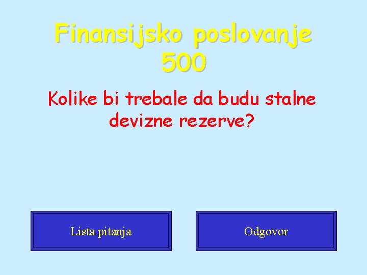 Finansijsko poslovanje 500 Kolike bi trebale da budu stalne devizne rezerve? Lista pitanja Odgovor