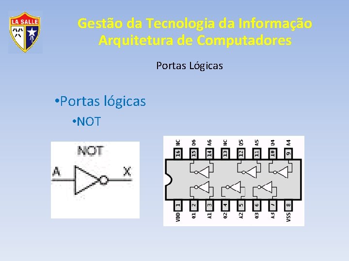 Gestão da Tecnologia da Informação Arquitetura de Computadores Portas Lógicas • Portas lógicas •