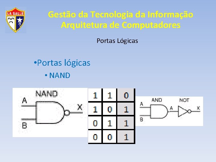 Gestão da Tecnologia da Informação Arquitetura de Computadores Portas Lógicas • Portas lógicas •