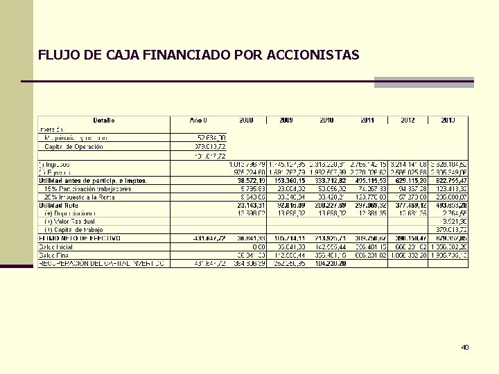 FLUJO DE CAJA FINANCIADO POR ACCIONISTAS 40 