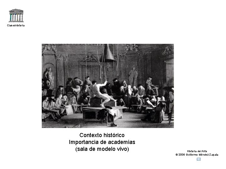 Claseshistoria Contexto histórico Importancia de academias (sala de modelo vivo) Historia del Arte ©
