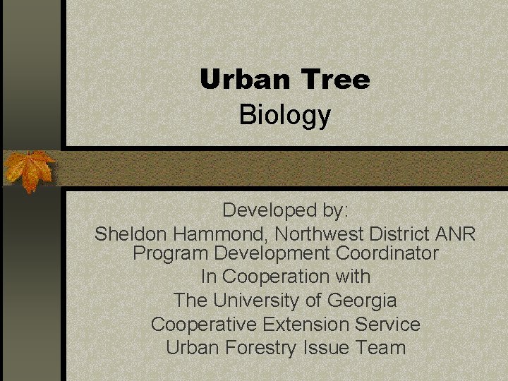 Urban Tree Biology Developed by: Sheldon Hammond, Northwest District ANR Program Development Coordinator In