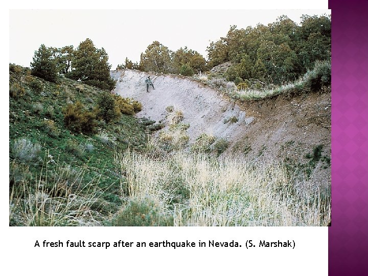 A fresh fault scarp after an earthquake in Nevada. (S. Marshak) 