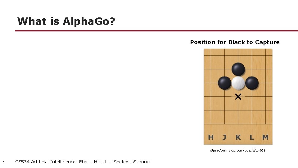 What is Alpha. Go? Position for Black to Capture https: //online-go. com/puzzle/14036 7 CS