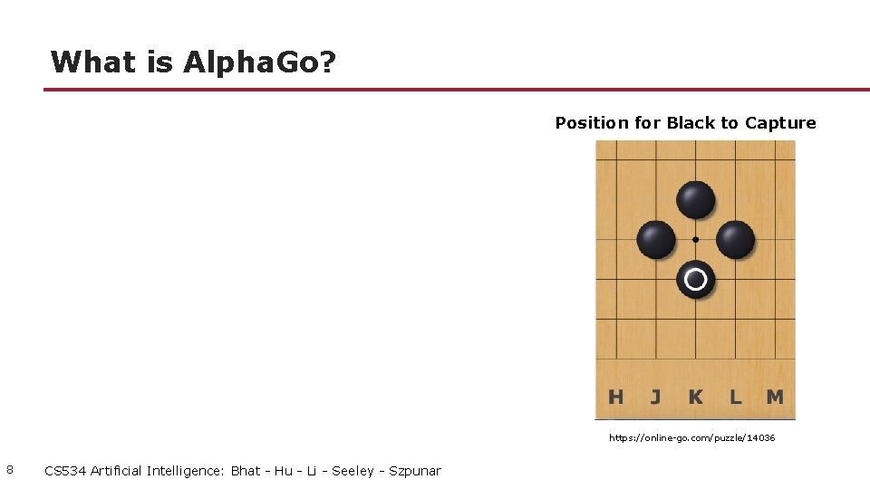 What is Alpha. Go? Position for Black to Capture https: //online-go. com/puzzle/14036 8 CS