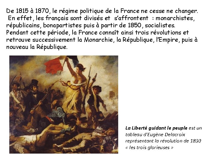 De 1815 à 1870, le régime politique de la France ne cesse ne changer.