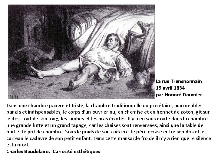 La rue Transnonnain 15 avril 1834 par Honoré Daumier Dans une chambre pauvre et