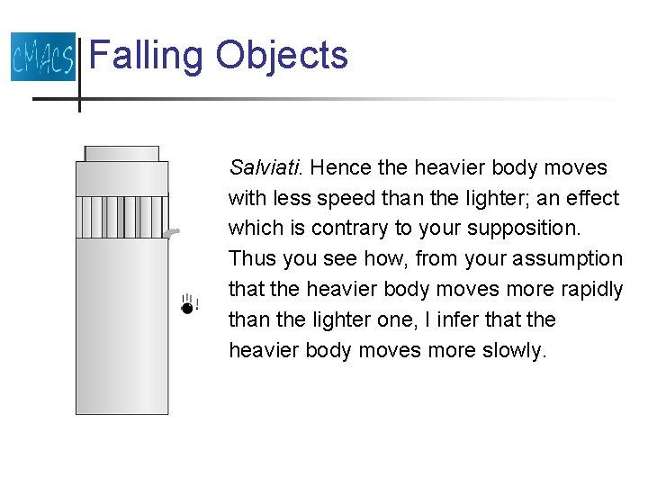 Falling Objects Salviati. Hence the heavier body moves with less speed than the lighter;