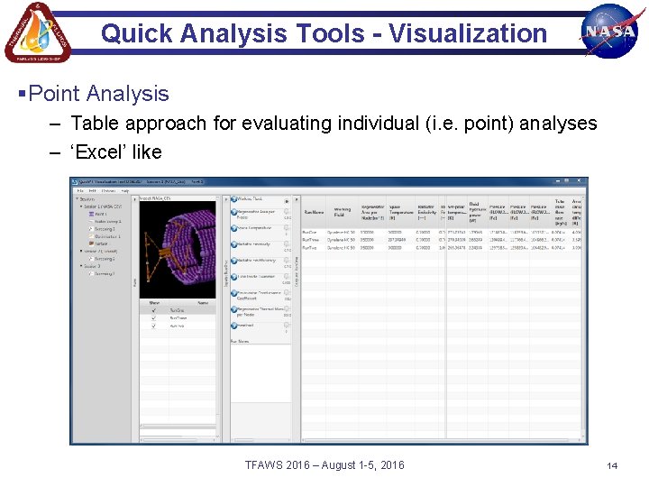 Quick Analysis Tools - Visualization §Point Analysis – Table approach for evaluating individual (i.