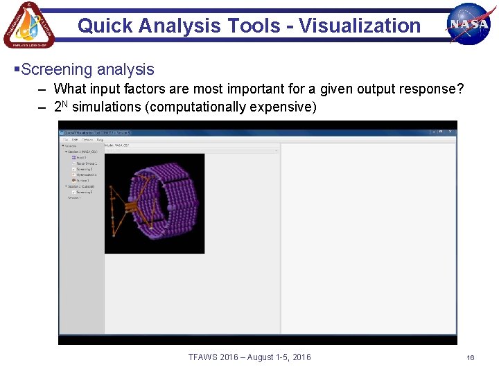 Quick Analysis Tools - Visualization §Screening analysis – What input factors are most important