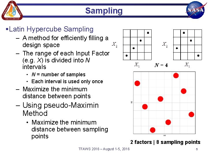 Sampling §Latin Hypercube Sampling – A method for efficiently filling a design space –