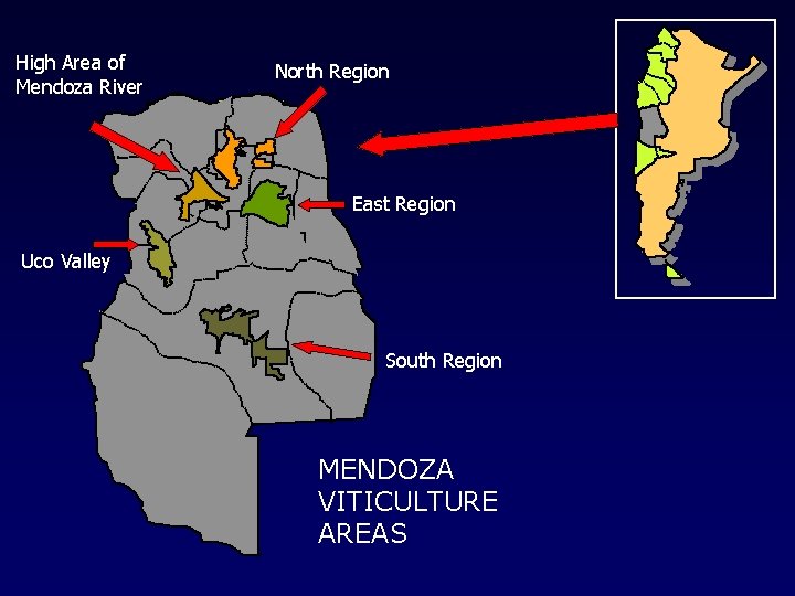 High Area of Mendoza River North Region Este Mendocino East Region Uco Valley South