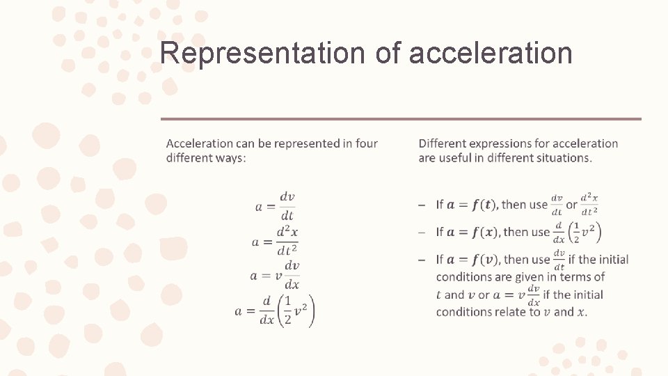 Representation of acceleration – – 