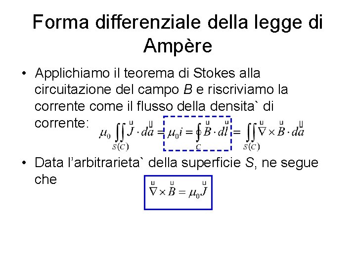 Forma differenziale della legge di Ampère • Applichiamo il teorema di Stokes alla circuitazione