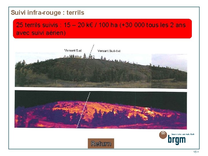 Suivi infra-rouge : terrils 25 terrils suivis : 15 – 20 k€ / 100