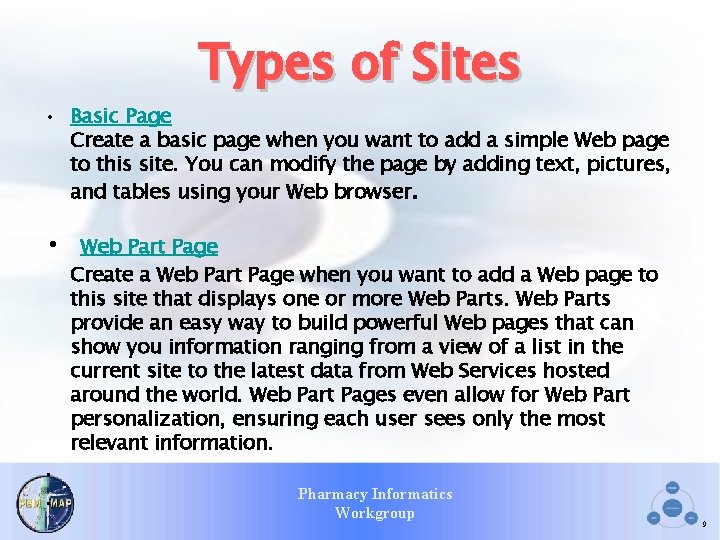 Types of Sites • Basic Page Create a basic page when you want to