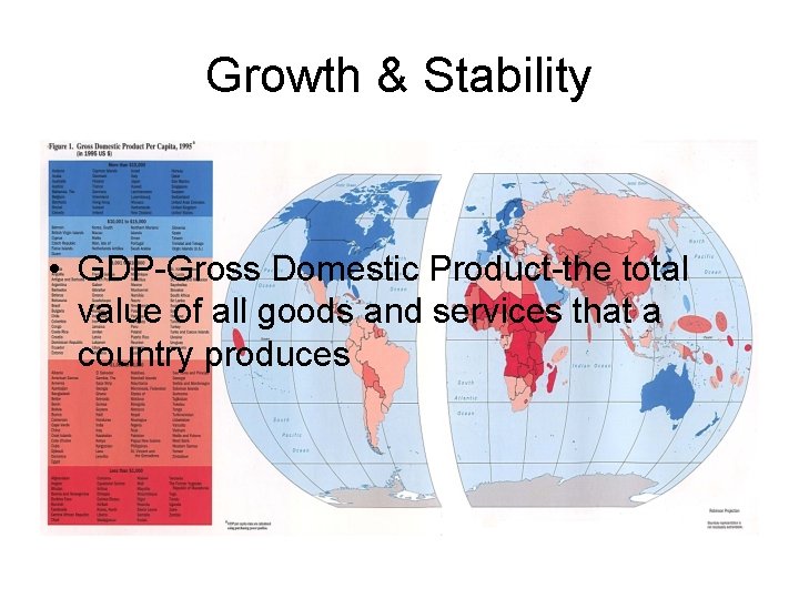 Growth & Stability • GDP-Gross Domestic Product-the total value of all goods and services