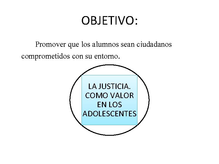 OBJETIVO: Promover que los alumnos sean ciudadanos comprometidos con su entorno. LA JUSTICIA. COMO