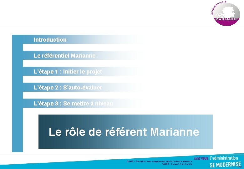 Introduction Le référentiel Marianne L’étape 1 : Initier le projet L’étape 2 : S’auto-évaluer