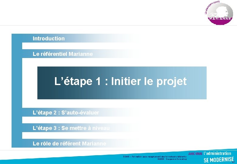 Introduction Le référentiel Marianne L’étape 1 : Initier le projet L’étape 2 : S’auto-évaluer