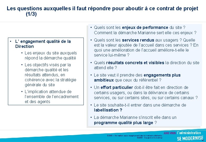 Les questions auxquelles il faut répondre pour aboutir à ce contrat de projet (1/3)