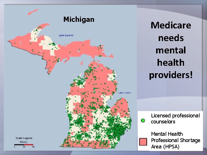 Michigan Medicare needs mental health providers! Licensed professional counselors Mental Health Professional Shortage Area